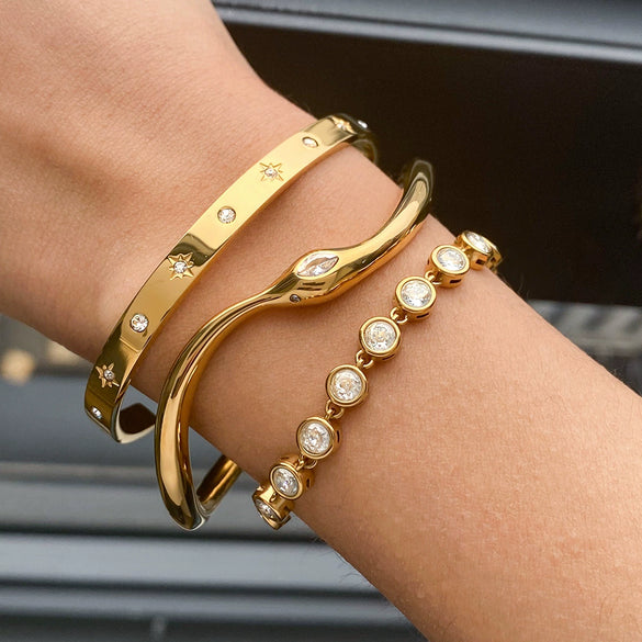 Stainless Steel Diamondencrusted Snake Asymmetrical Bracelet Electroplated Jewelry
