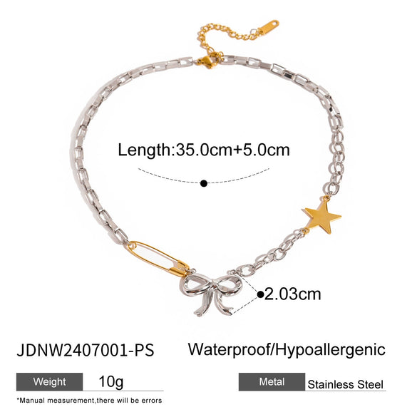Stainless Steel Double Color Electroplated Bow Clavicle Necklace