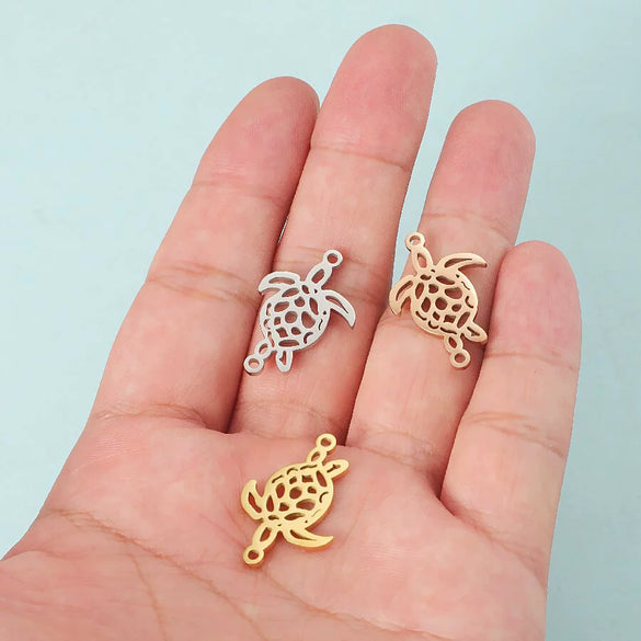 Stainless Steel Double Hanging Cut Out Turtle Pendant Jewelry Accessories Fine Polishing