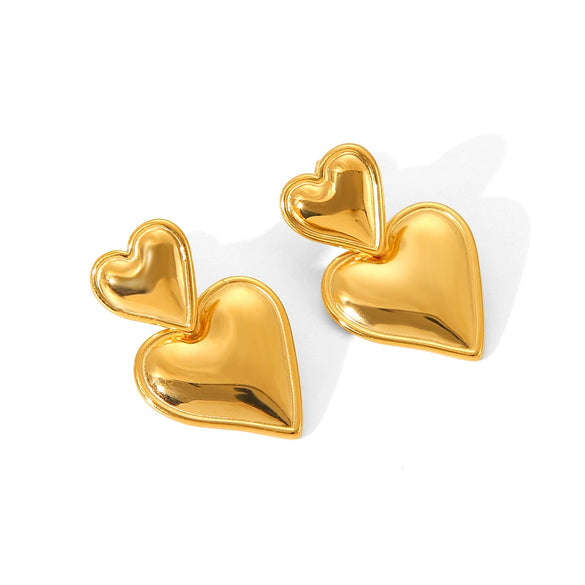 Stainless Steel Double Heart Geometric Electroplated Women's Earrings