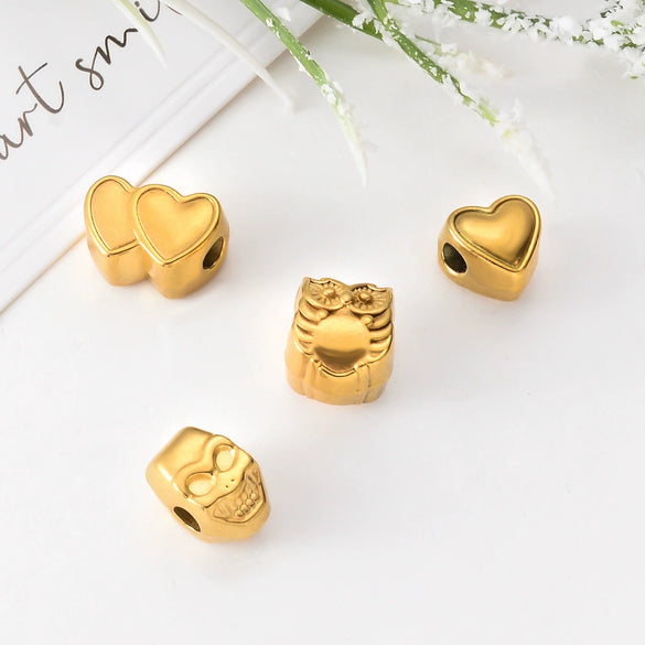 Stainless Steel Double Heart Owl Skull Beaded Accessories For Diy Necklace And Bracelet With Love Pattern And Electroplating Design