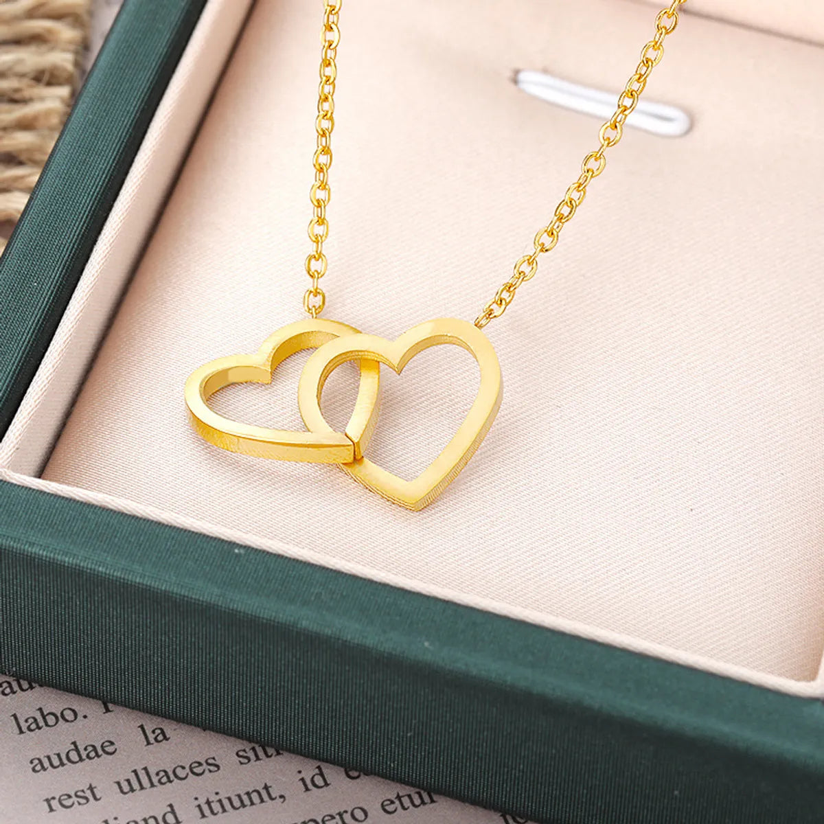 Stainless Steel Double Heart Pendant Necklace Jewelry