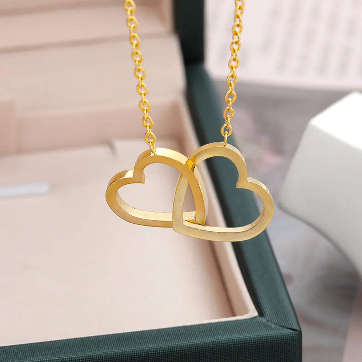 Stainless Steel Double Heart Pendant Necklace Jewelry