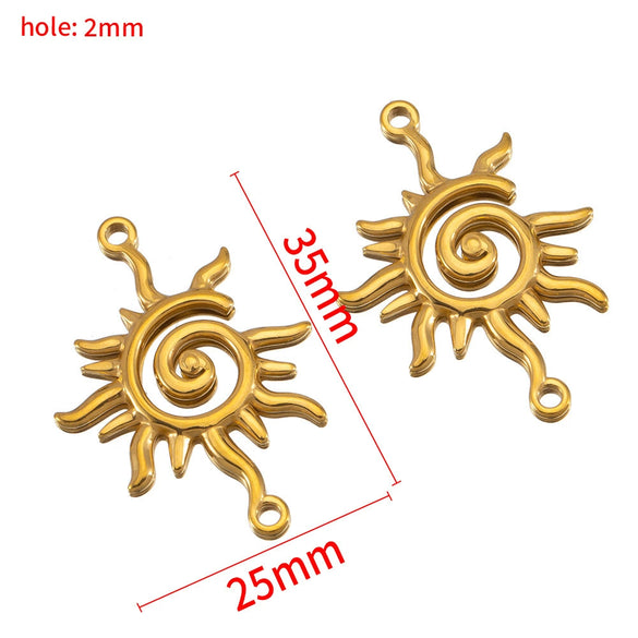 Stainless Steel Double Hole Sunflower Vintage Handmade Earrings Pendant Necklace Accessories With Electroplating