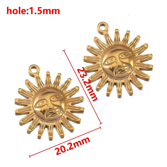 Stainless Steel Double Hole Sunflower Vintage Handmade Earrings Pendant Necklace Accessories With Electroplating