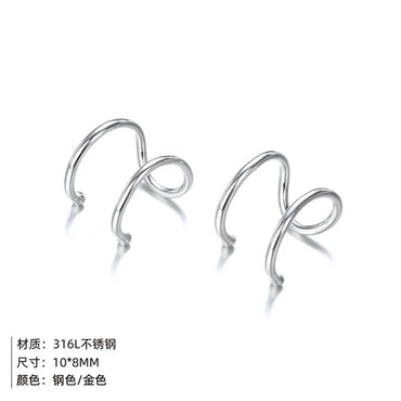 Stainless Steel Double-layer Unisex Simple Fashion Gold-plated Non-pierced Earrings