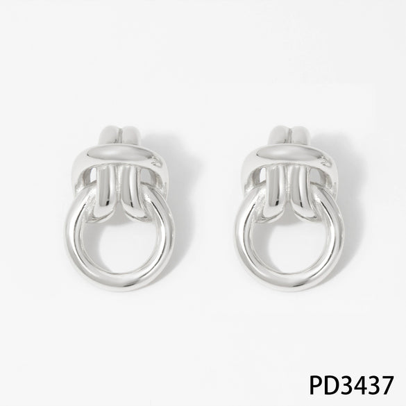 Stainless Steel Double Ring Buckle Geometric Earrings With Electroplating For Women Fashionable Light Luxury Casual Style Accessories
