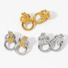 Stainless Steel Double Ring Buckle Geometric Earrings With Electroplating For Women Fashionable Light Luxury Casual Style Accessories