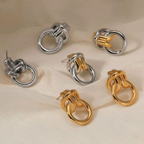 Stainless Steel Double Ring Buckle Geometric Earrings With Electroplating For Women Fashionable Light Luxury Casual Style Accessories