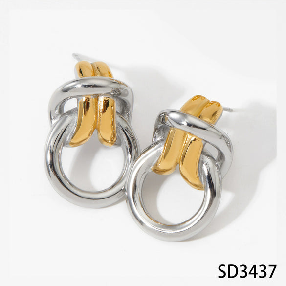 Stainless Steel Double Ring Buckle Geometric Earrings With Electroplating For Women Fashionable Light Luxury Casual Style Accessories