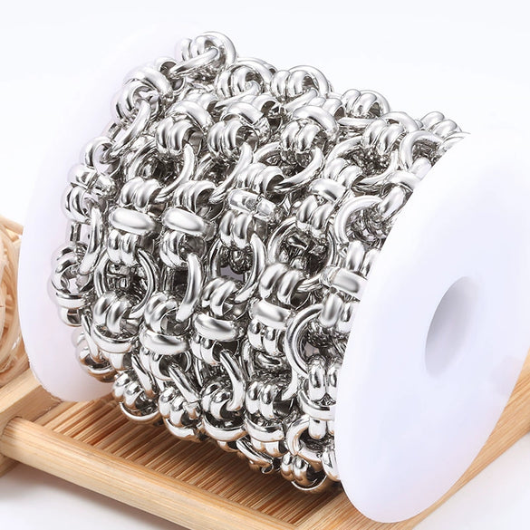 Stainless Steel Double Ring Chain Punk Style Necklace And Watch Chain With Electrolysis Process For Men And Women