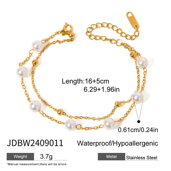 Stainless Steel Doublelayer Beaded Pearl Geometric Style Electroplated Women's Bracelet