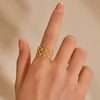 Stainless Steel Doublelayer Geometric Hollow Opening Adjustable Women French Retro Ring Electroplated