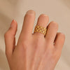 Stainless Steel Doublelayer Geometric Hollow Opening Adjustable Women French Retro Ring Electroplated