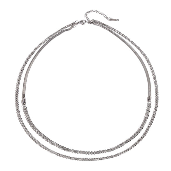 Stainless Steel Doublelayer Necklace Jewelry With Geometric Pattern And Electroplating For Women