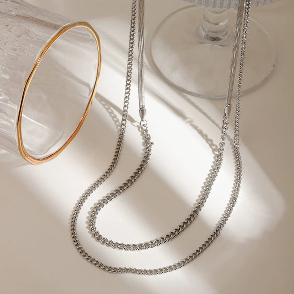 Stainless Steel Doublelayer Necklace Jewelry With Geometric Pattern And Electroplating For Women