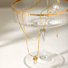 Stainless Steel Doublelayer Stacked Women's Necklace With Geometric Pearl Pendant And Snake Bone Chain Electroplated