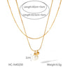 Stainless Steel Doublelayer Stacked Women's Necklace With Geometric Pearl Pendant And Snake Bone Chain Electroplated
