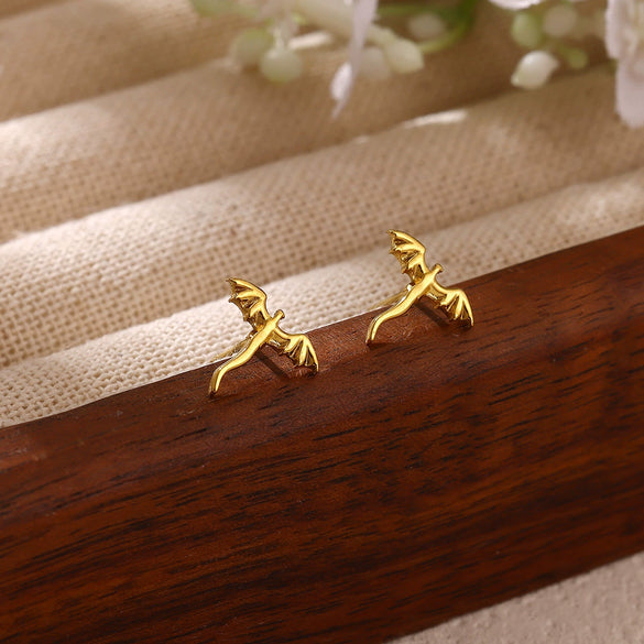Stainless Steel Dragon Stud Earrings And Bracelet Jewelry Set With Electroplated Animal Design For Women