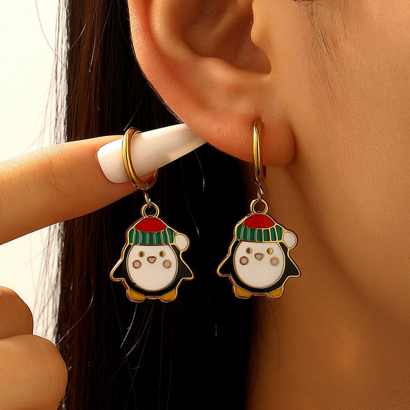 Stainless Steel Dripping Oil Christmas Holiday Earrings For Women With Snowflake And Christmas Tree Designs