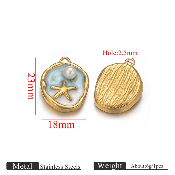Stainless Steel Dripping Oil Round Square Flower Pendant Jewelry Accessories