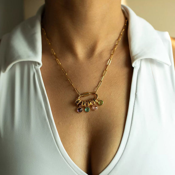 Stainless Steel Drop And Star Shape Zirconium Birthstone Pendant Necklace With Vacuum Electroplated 18K Gold Color