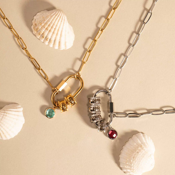 Stainless Steel Drop And Star Shape Zirconium Birthstone Pendant Necklace With Vacuum Electroplated 18K Gold Color