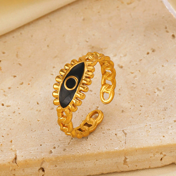 Stainless Steel Drop Oil Eye Ring With Electroplating For Ladies