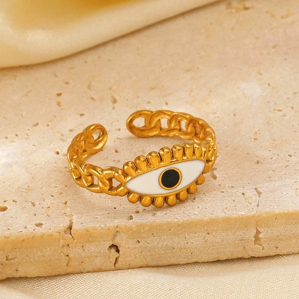 Stainless Steel Drop Oil Eye Ring With Electroplating For Ladies