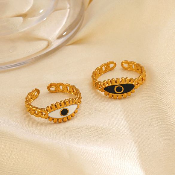 Stainless Steel Drop Oil Eye Ring With Electroplating For Ladies