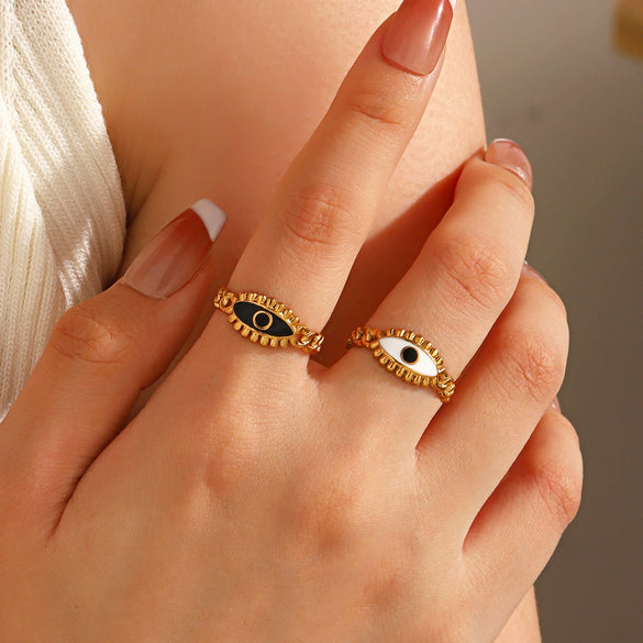 Stainless Steel Drop Oil Eye Ring With Electroplating For Ladies