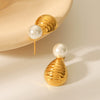 Stainless Steel Drop Shape Geometric Electroplated Women's Pearl Earrings