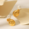 Stainless Steel Drop Shape Geometric Electroplated Women's Pearl Earrings
