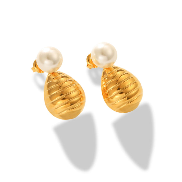 Stainless Steel Drop Shape Geometric Electroplated Women's Pearl Earrings
