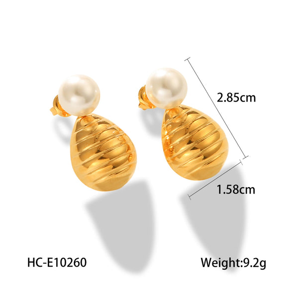 Stainless Steel Drop Shape Geometric Electroplated Women's Pearl Earrings