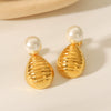 Stainless Steel Drop Shape Geometric Electroplated Women's Pearl Earrings