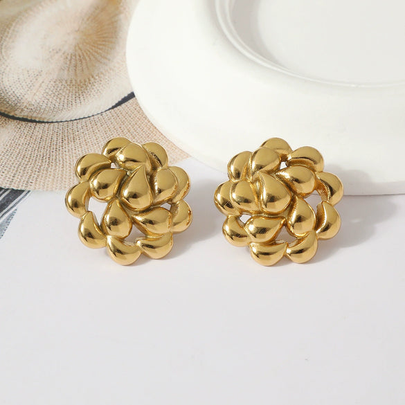 Stainless Steel Drop Shape Hollow Rotating Electroplated Women's Earrings