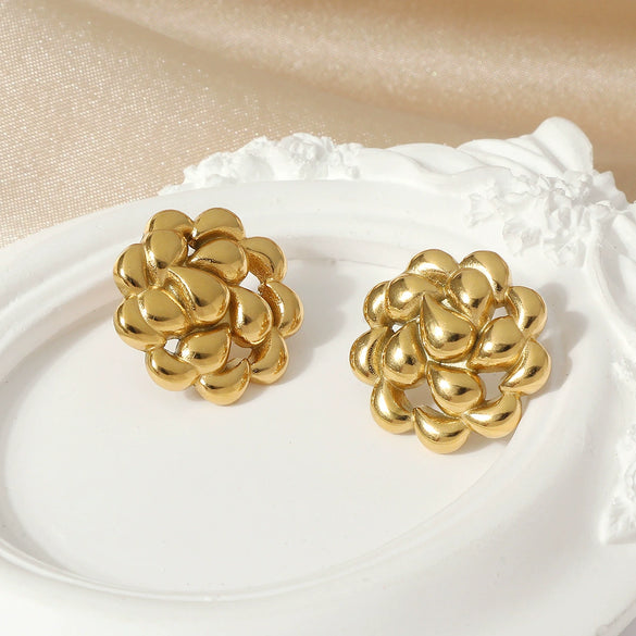 Stainless Steel Drop Shape Hollow Rotating Electroplated Women's Earrings