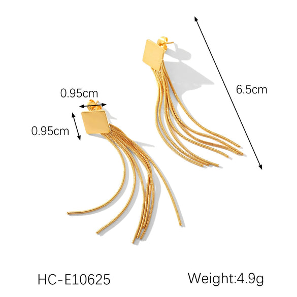 Stainless Steel Dropshaped Geometric Earrings With Electroplating Long Chain Tassel Fashionable And Highend Women's