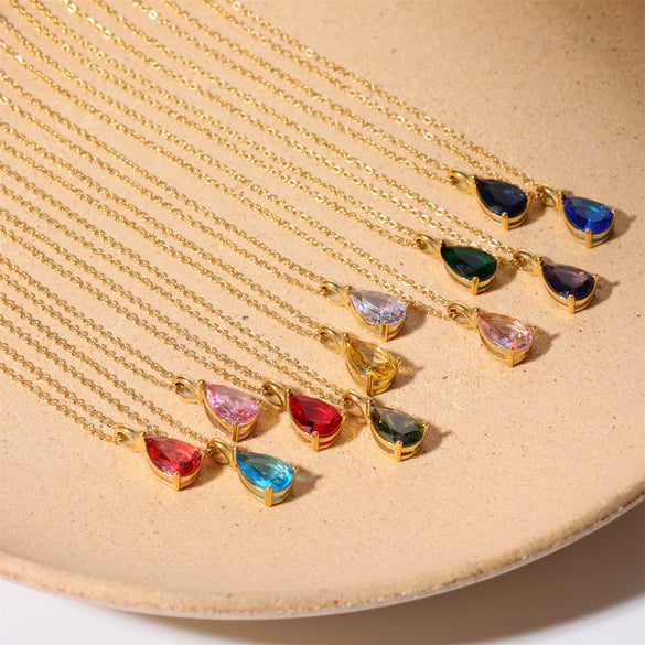 Stainless Steel Dropshaped Twelve Constellation Mixed Gem Inlay Ochain Necklace With Electroplating