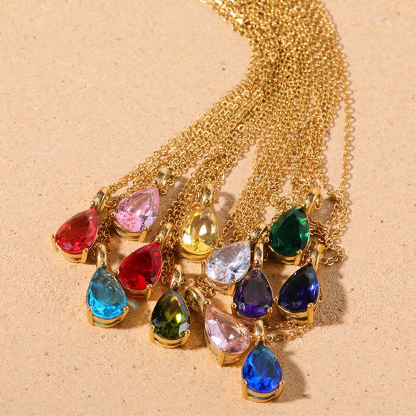 Stainless Steel Dropshaped Twelve Constellation Mixed Gem Inlay Ochain Necklace With Electroplating