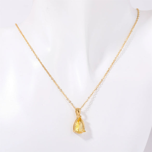 Stainless Steel Dropshaped Twelve Constellation Mixed Gem Inlay Ochain Necklace With Electroplating