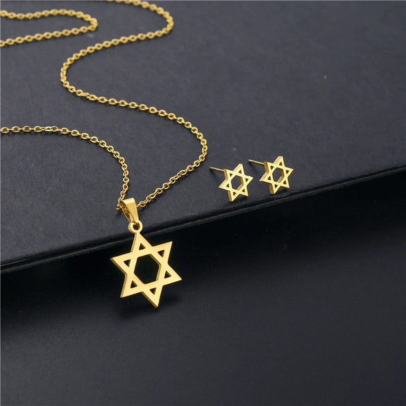 Stainless Steel Earrings And Necklace Suit With Love Water Drops And Bell Patterns Five Pointed Star Shape Electroplated Simple Style