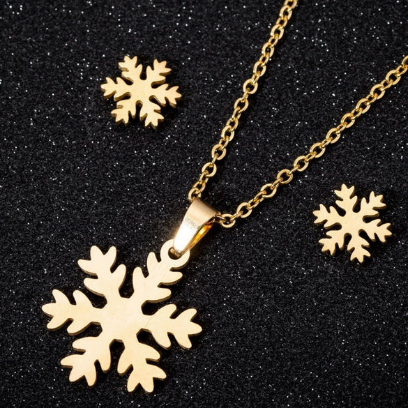 Stainless Steel Earrings And Necklace Suit With Love Water Drops And Bell Patterns Five Pointed Star Shape Electroplated Simple Style
