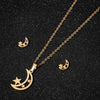 Stainless Steel Earrings And Necklace Suit With Love Water Drops And Bell Patterns Five Pointed Star Shape Electroplated Simple Style