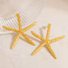 Stainless Steel Earrings Hammered Starfish Style Electroplated For Women
