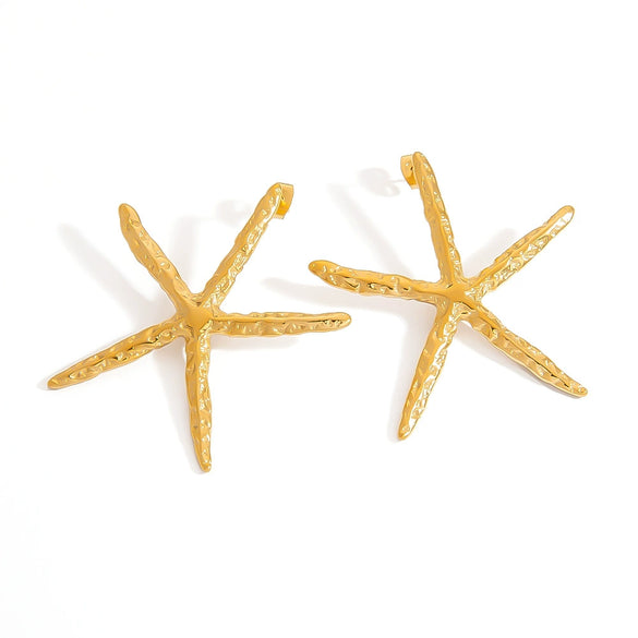 Stainless Steel Earrings Hammered Starfish Style Electroplated For Women