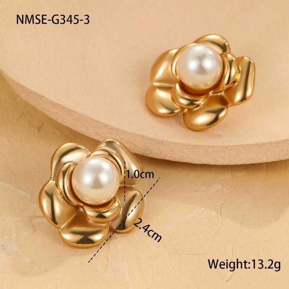 Stainless Steel Earrings Imitation Pearl Baroque Geometric Flower Electroplating Design Women's