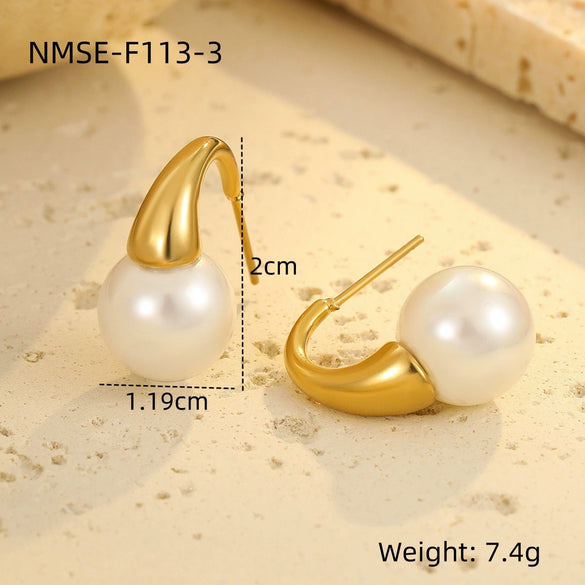 Stainless Steel Earrings Imitation Pearl Baroque Geometric Flower Electroplating Design Women's