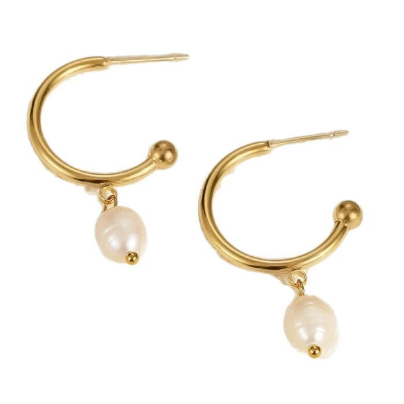 Stainless Steel Earrings Imitation Pearl Baroque Geometric Flower Electroplating Design Women's